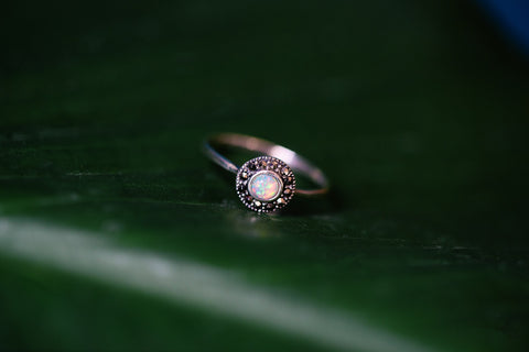 White Opal Marcasite Ring