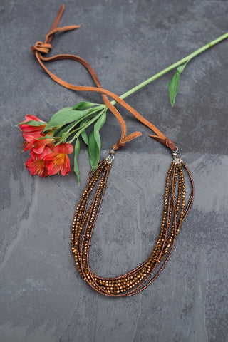 Brown Crystal Leather Necklace
