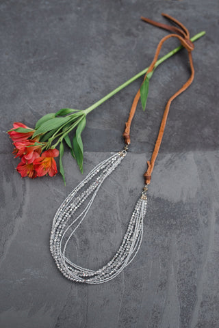 Silver Crystal Leather Necklace