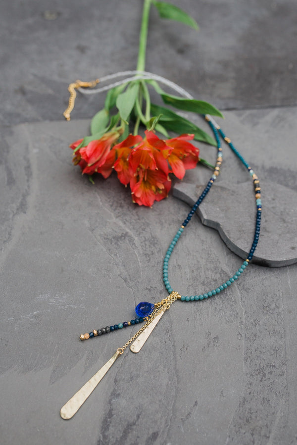Blue Bead and Crystal Necklace