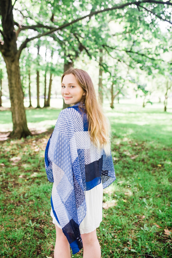 Blue and Tan Block Scarf for Women - Accessories - WAR Chest Boutique