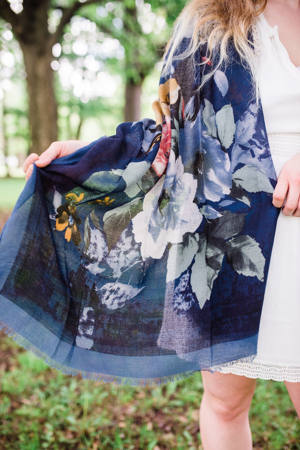 Navy Denim Rose Scarf for Women - Accessories - WAR Chest Boutique