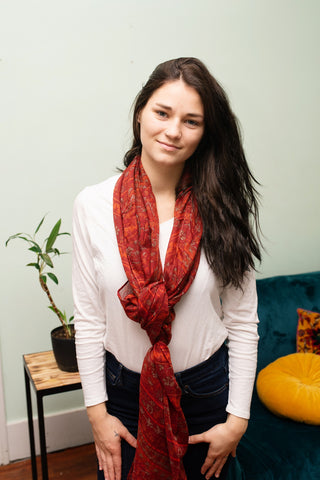 Red and Green Border Scarf