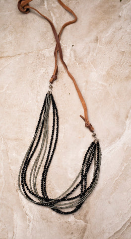 Black Beaded Leather Necklace