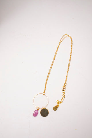 Ruby Drop Circle Necklace