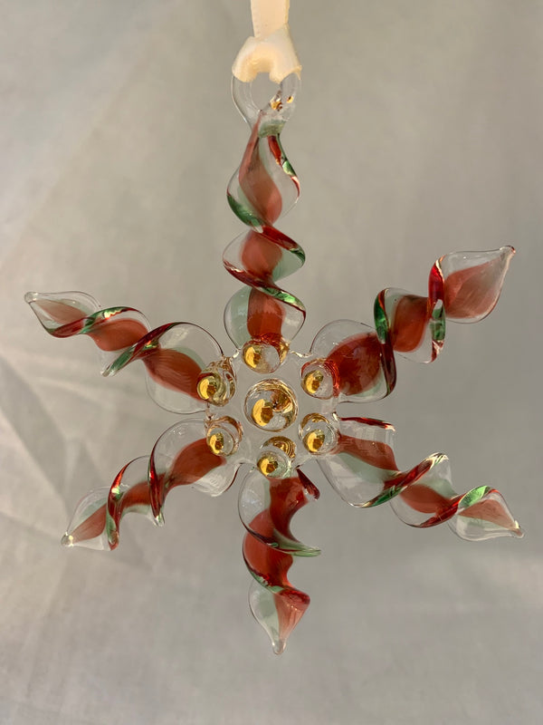 Red/Green Twisted Glass Snowflake Ornament