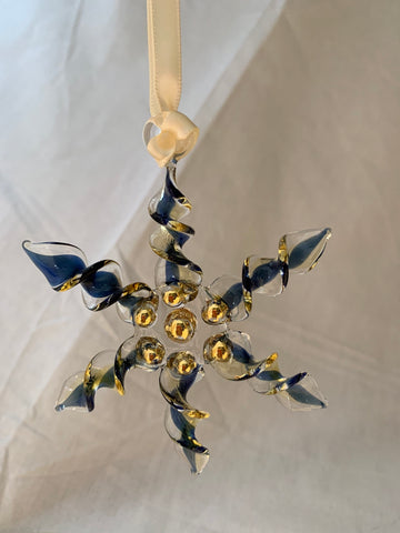 Blue/Gold Twisted Glass Snowflake Ornament