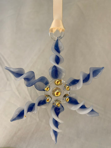 Blue Frosted Twisted Snowflake Ornament