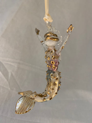Swimming Mermaid Ceramic Glass Ornament