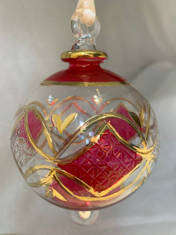 Red Domed Triangle Pattern Glass Ornament
