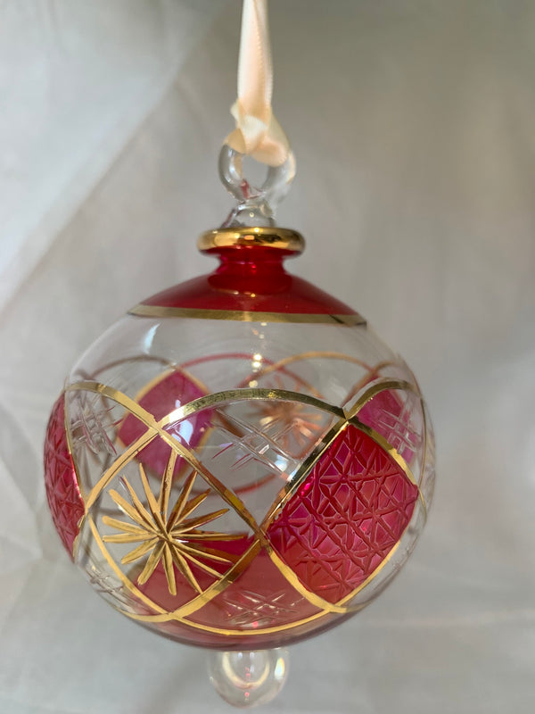 Red Domed Star Pattern Glass Ornament