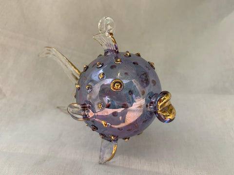 Blue Pufferfish Glass Ornament