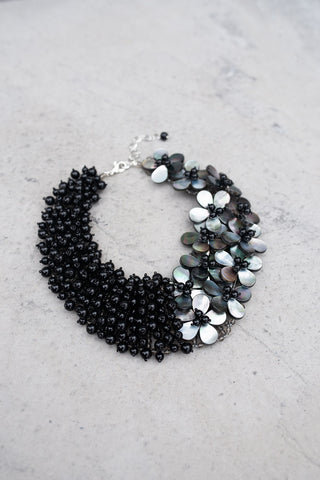 Abalone and Black Agate Bead Necklace