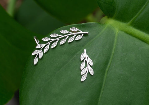 Silver Mismatched Leaf Earring
