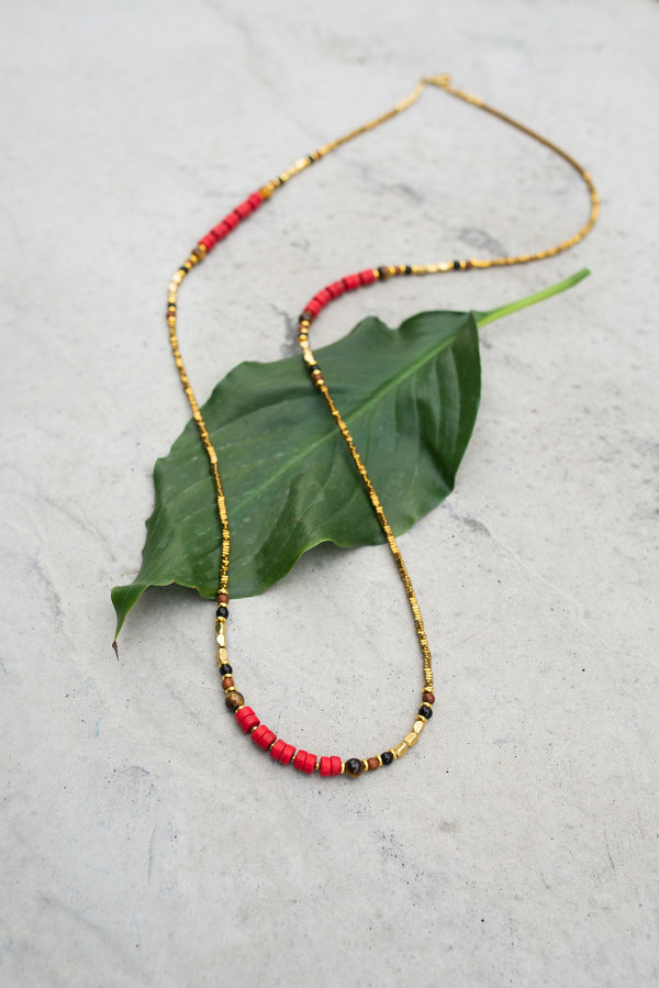 Iron Rose Red & Gold Necklace