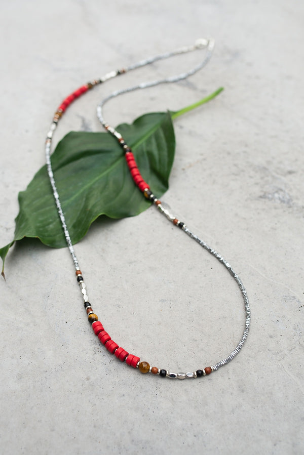 Iron Rose Red & Silver Necklace