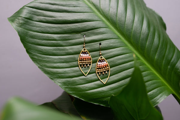 Jewelled Leaf Earrings - Brown