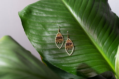 Jewelled Leaf Earrings - Bronze