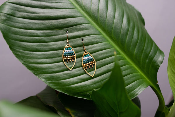 Jewelled Leaf Earrings - Green