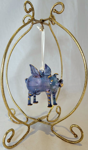 Blue Flying Pig Ornament