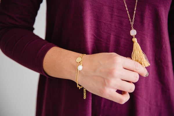 Pearl and WAR Charm Gold Bracelet for Women - Jewelry - WAR Chest Boutique